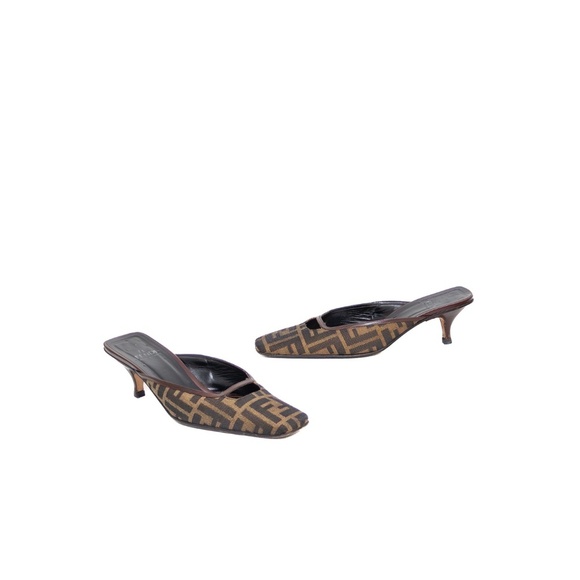 Fendi Vintage Zucca Monogram Slingback Kitten Heel Mules - Size US 8.5 M - Picture 4 of 10